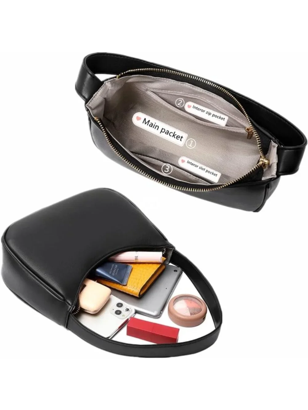Cute Hobo Tote Bag for Women, Mini Clutch Purse with Zipper Closure, Stylish